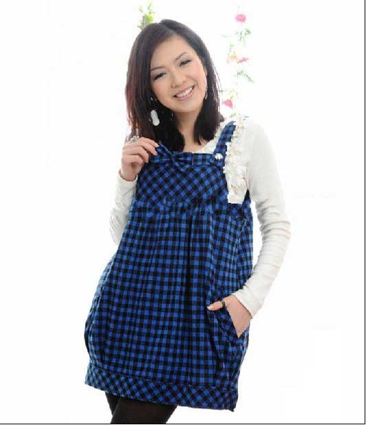 Radiation Protection Blue Check Pattern Soft Wear Maternity Clothing