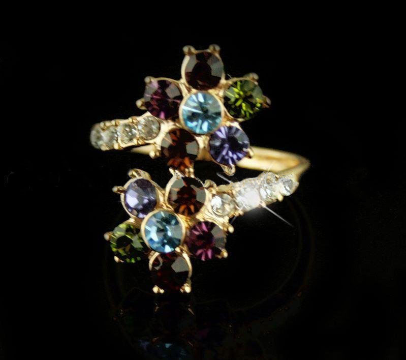 Flower Style Colorful Beaded Covered Unique Golden Rings