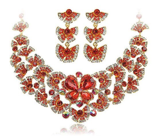Elegant Red Color Ladies' Wedding Style Crystal Bridal Jewelry Set