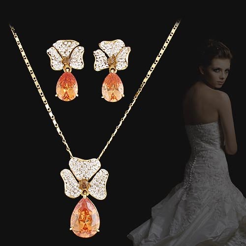 Luxury Champagne 18K Gold Bridal Crystal Style Jewelry Sets