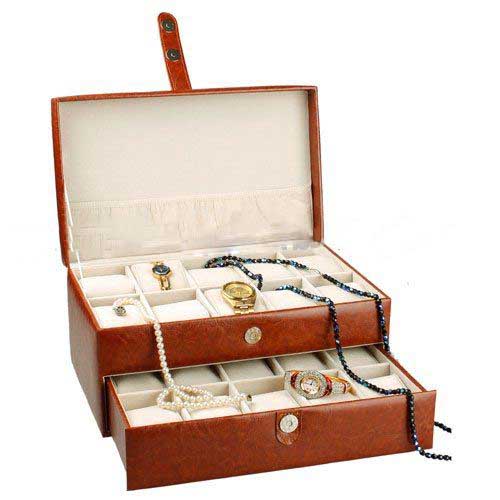 Brown Leather Double Layers Watch Box