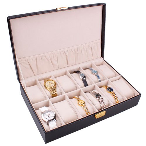 PU Leather Black 12 Positions Watch Box
