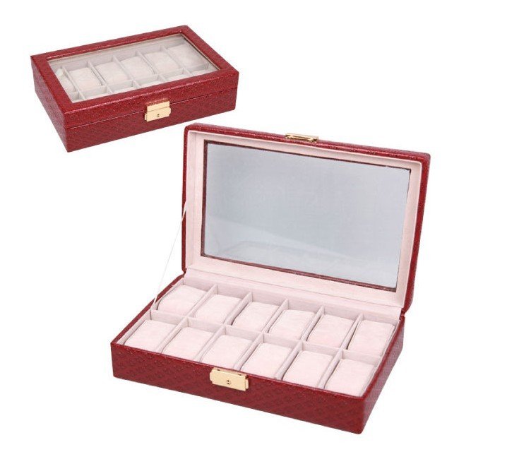 12 Positions Rectangular Shape Red Watch Box
