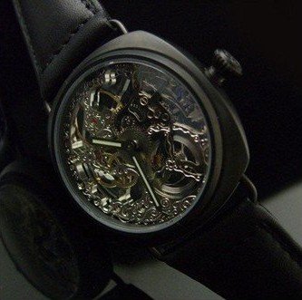 Men's Elegant Black Spring Swiss Wrist Leather Strap Watches