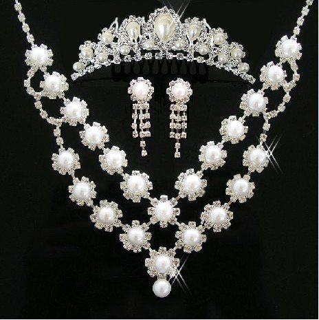 White Color Fashion Alloy Crystal Bridal Wedding Jewelry Sets