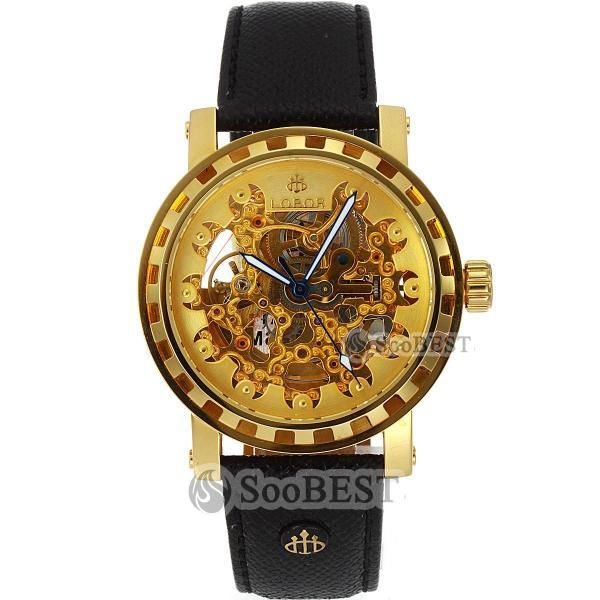 Leather Band Gold Dial Shockproof Casual Watches