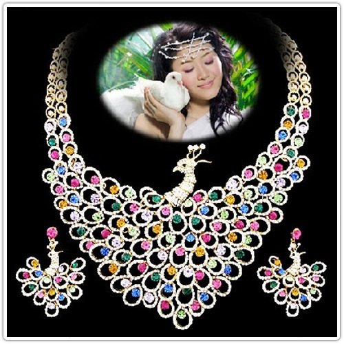 Colorful Austrian Rhinestone Peacock Shape Zinc Alloy Jewelry