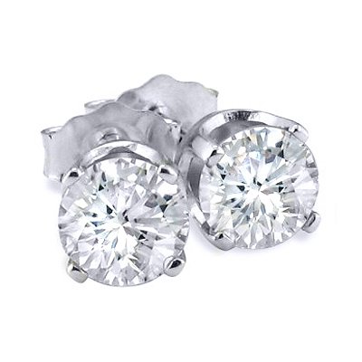 White Gold Round Brilliant Cut Diamond Stud Earrings