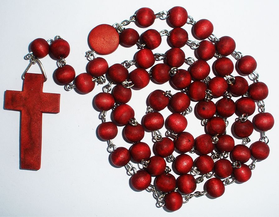 Red Color God Bless You Religious Rosary Wood Beads