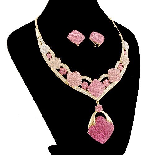Fashion Brand Diamond 18K Gold Red Crystal Lovely Bridal Jewelry Set