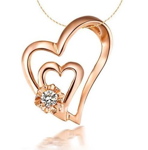 Gold With Two Heart Shape Shiny Gem Platinum Jewelry
