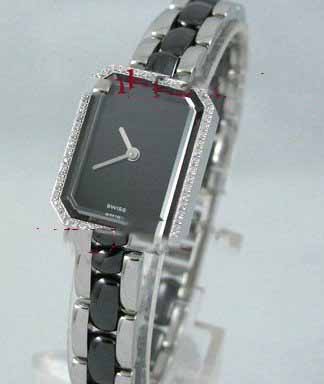 New 2 Needle Ceramic Steel Diamonds Women's Quartz Black Dial Fashion Watch