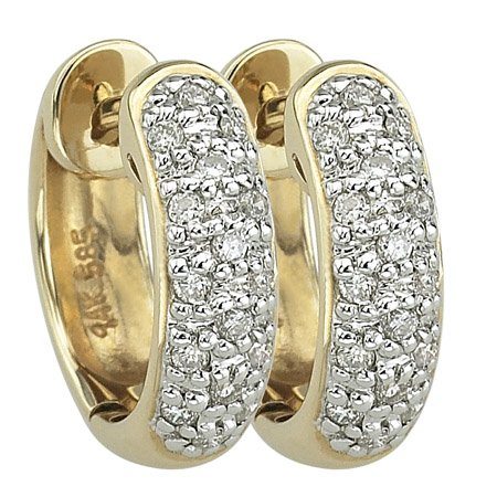 14k Yellow Gold Diamond Pave Set Hoop Earrings