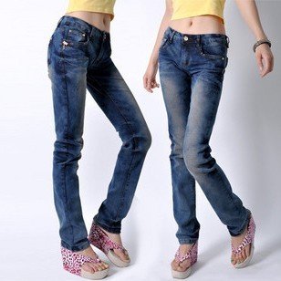 Korean Style Women's Fashion Watermill Straight Jeans