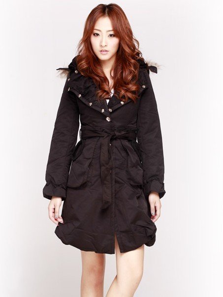 Women's Black Breathable Long Sleeve Winter Warm Long Coats