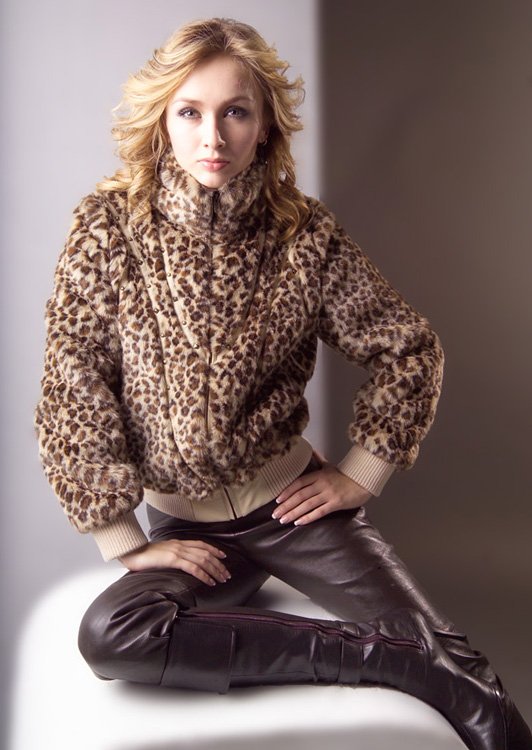 Leopard Wool & Cotton With Zipper Women's Jackets & Coats