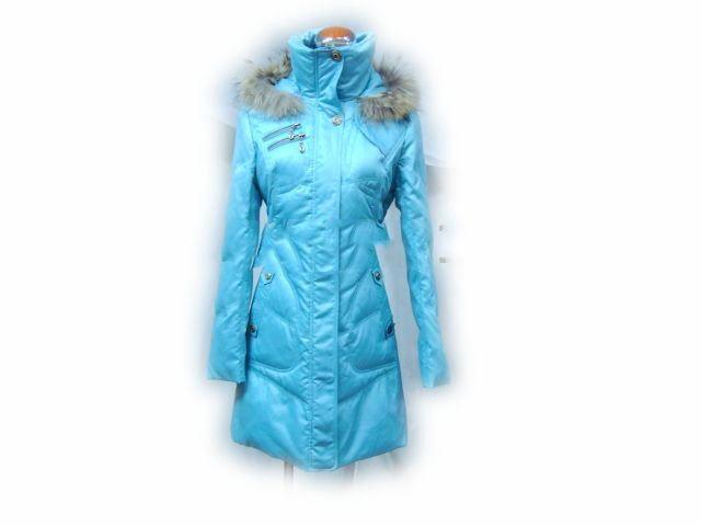 With Rabit Fur Coat Blue Long Sleeve Women's Jackets & Coats