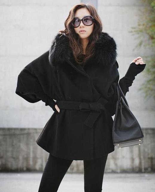 New Style Women's Fox Fur Collar Cashmere Wool Shearling Jackets