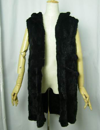 Elegant Black Genuine Mink Fur Vest with A Hood Cap