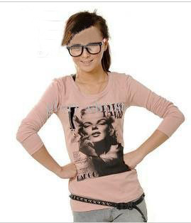 Pink Long Sleeve Cotton & Polyester Women's T-Shirts
