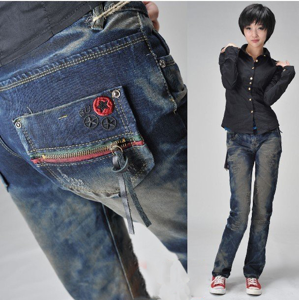 Korean Version Women's Wash Straight Casual Long Jeans