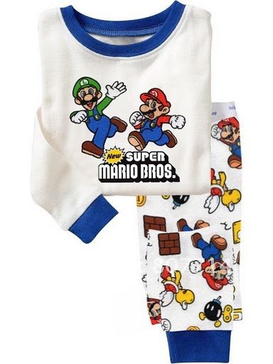 White & Blue With Mario Images On O-Neck Baby T-Shirts