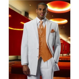 Wool & Cotton White V-neck Groom Tuxedos