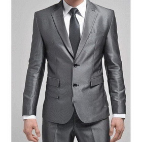 Silver Gray Two Buttons With Two Pockets Groom Suits