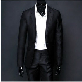 With A Line On The Back Black Long Sleeve Groom Suits