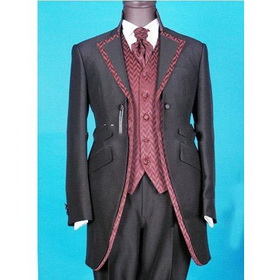 Black & Red Long Sleeve V-neck Groom Tuxedos