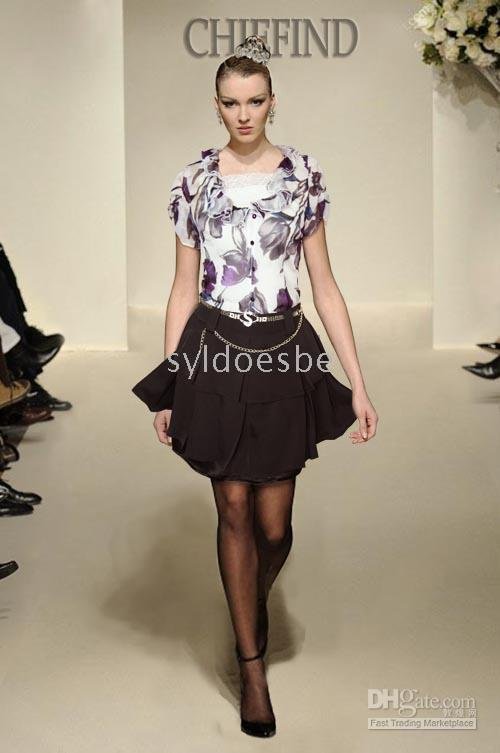 Women's 100% Real Silk Short-sleeve Printing And Black Suits