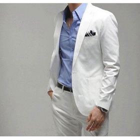 Broad Shoulders Polyester & Cotton Pure White Groom Suits