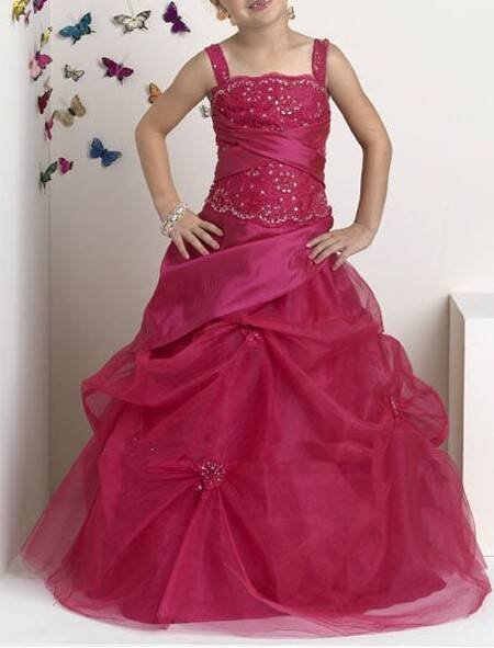 Girls' Floor Length Straps Sleeveless Beautiful Draped Dresses