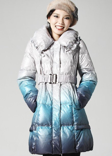 Women's Long Down Feather Winter Gradient Color Clothing
