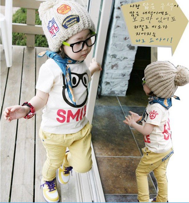 Children's Fashion Personality Cotton Glasses Yellow White T-shirt