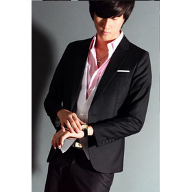 With Buttons Black Cotton & Polyester Groom Suits