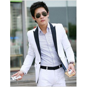 White With Two Buttons Long Sleeve Groom Suits