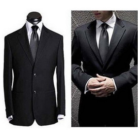 Black Cotton & Polyester V-neck Groom Tuxedos