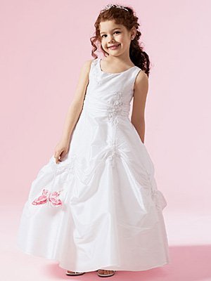 White Ankle-length Satin & Ruffles Girls' Dresses