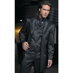 Black Cotton & Polyester Broad Shoulders Groom Tuxedos
