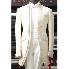 White Two Layers Cotton & Polyester Groom Tuxedos