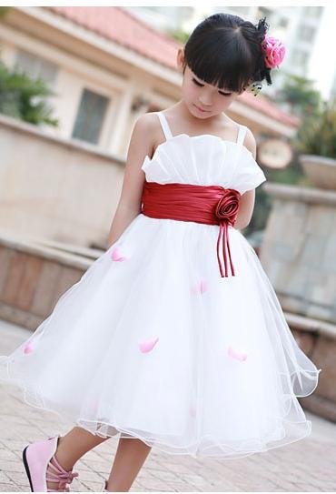 Spaghetti Straps White With Red Ribbons Children's Shorts