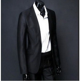 Black Cotton & Polyester V-neck Groom Suits