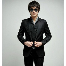 Black One Button Lined Pocket Groom Suits