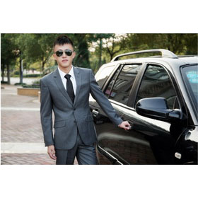 Light Black Two Buttons V-neck Groom Suits