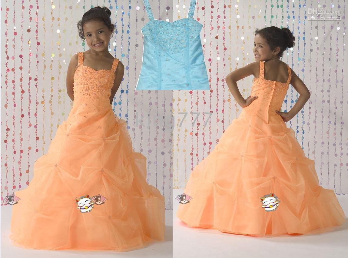 Orange With Zipper Ankle-length Girls' Dresses