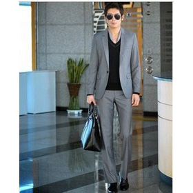 Gray One Buttons Long Sleeve Groom Suits