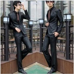 Black With Button Long Sleeve Groom Suits