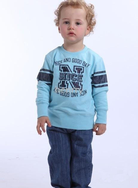 Blue Long Sleeve Cotton & Spandax Baby Shirts & Tops