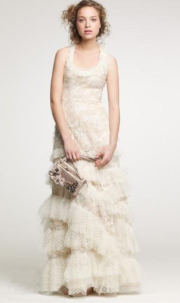 Sleeveless White Lace & Embroidery Sexy Wedding Dress